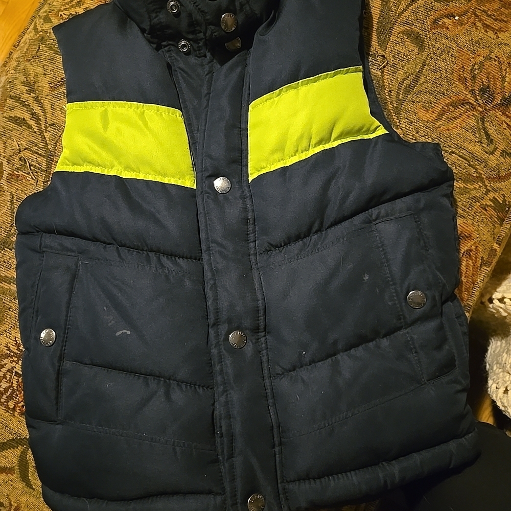 GAP Navy and Neon Yellow Puffer Vest